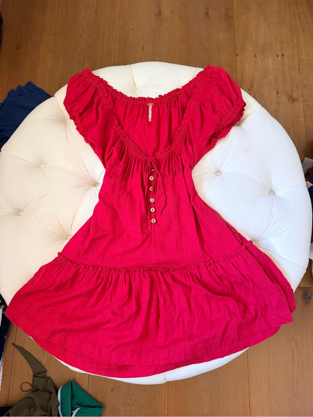 Red Free People Perri Linen Drop Waist Mini Dress - Picture 3 of 7